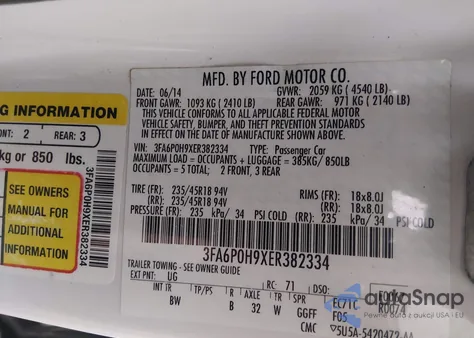 2014 Ford Fusion Se z USA, uszkodzony, nr VIN 3FA6P0H9XER382334